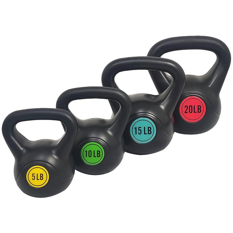 Wide Grip Kettlebell Exercise Fitness Weight Set, 4-Pieces: 5Lb, 10Lb, 15Lb and 20Lb Kettlebells