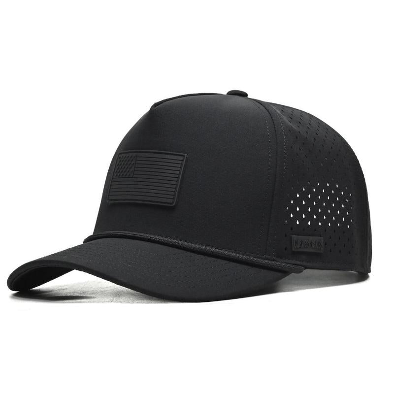 Curves & Clubs Blackout Flag Golf Hat - Black Performance Rope Cap - Patriotic USA Golf Hat - Adjustable, Breathable Mesh Back, Sleek Blackout Design, Classic Rope Accent USA Flag Golf Hat
