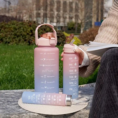 Gradient Water Bottle 3 Pcs Set with Motivational Time Marker & Leak Proof Flip Top Lid for School, Fitness Enthusiasts & Indoor Outdoor Activities