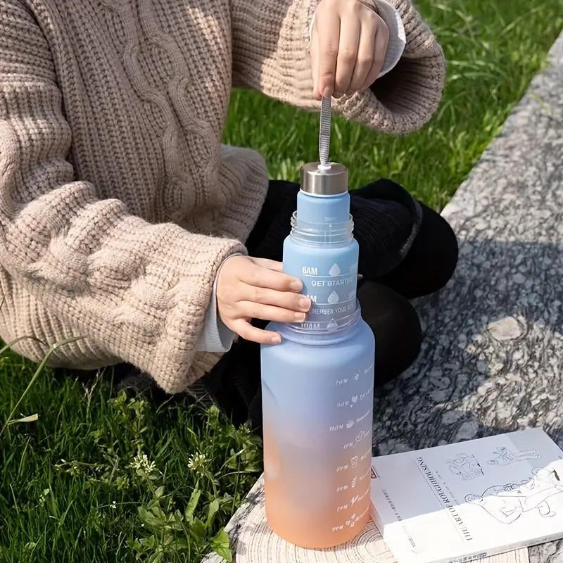 Gradient Water Bottle 3 Pcs Set with Motivational Time Marker & Leak Proof Flip Top Lid for School, Fitness Enthusiasts & Indoor Outdoor Activities