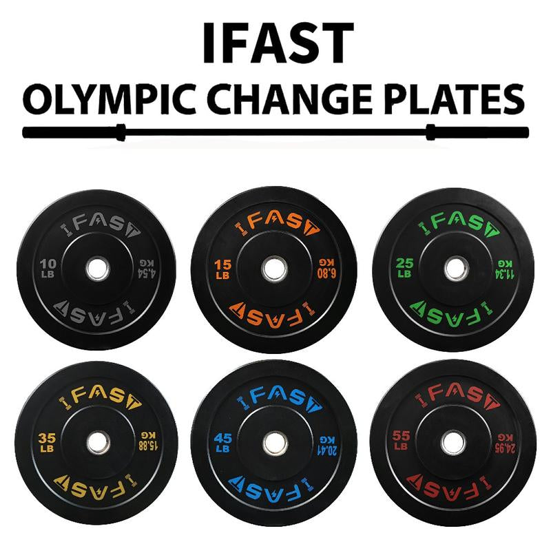 IFAST Olympic Bumper Plates with 2-Inch Steel Hub Home Gym Strength Training Weight Plate Floor Protection Fitness Equipment Dumbbell and Barbell