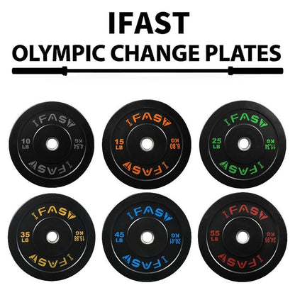 IFAST Olympic Bumper Plates with 2-Inch Steel Hub Home Gym Strength Training Weight Plate Floor Protection Fitness Equipment Dumbbell and Barbell