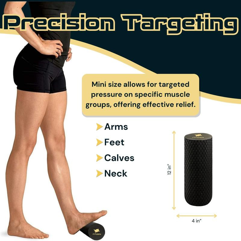 Foam Roller Mini - 12 X 4 Inches - Textured for Muscle Massage, Physical Therapy, Pilates, Yoga & Exercise Equipment