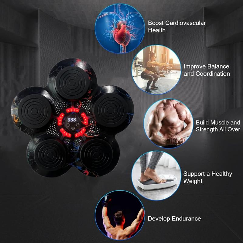 GELJOIES Smart Music Boxing Machine with Bluetooth & Button Control Wall-Mounted PU Target Includes Gloves Adjustable Speed Sound Durable ABS Material Noise Reduction Cushioning High Attack Power