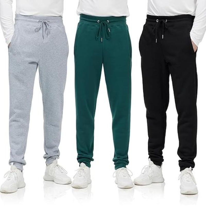 Men'S 3 Pack Fleece Active Athletic Jogger Sweatpants with Drawstring Sizes S-3XL