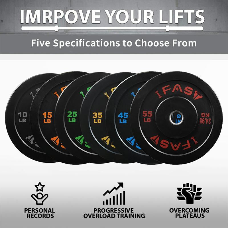IFAST Olympic Bumper Plates with 2-Inch Steel Hub Home Gym Strength Training Weight Plate Floor Protection Fitness Equipment Dumbbell and Barbell