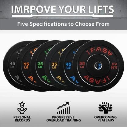 IFAST Olympic Bumper Plates with 2-Inch Steel Hub Home Gym Strength Training Weight Plate Floor Protection Fitness Equipment Dumbbell and Barbell