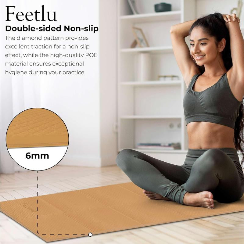 Foldable Yoga Mat - 6Mm Thick, Lightweight, and Easy to Store for Travel - Anti-Slip Folding Exercise Mat for Yoga, Pilates, Home Workouts, and Floor Exercises Feetlu